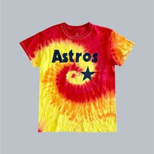 Upcycled Houston‎ Astros Tie Dyed Stitches MLB T-Shirt Baseball Adult Size Small